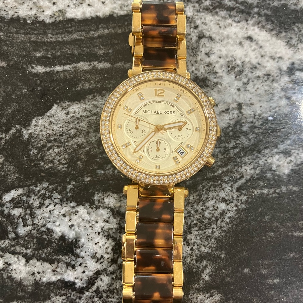 Michael Kors tortoise shell gold watch